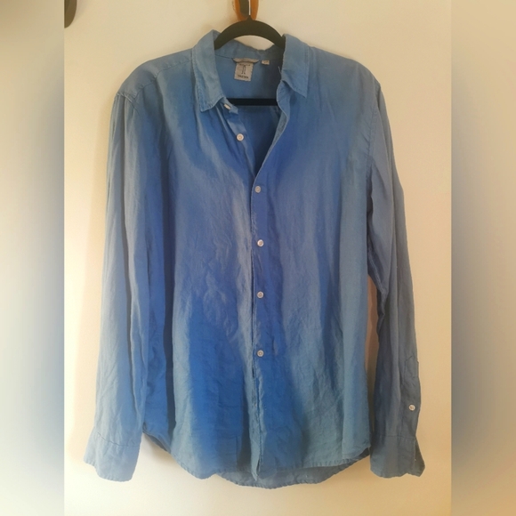 Tristan Light Blue Linen Mens Button-down Shirt Size L - Picture 2 of 9